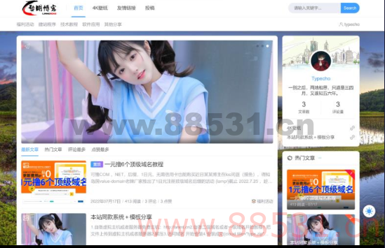 一款好看的博客源码typecho/带后台美化版