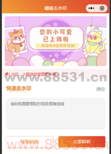 橘猫去水印小程序源码免费分享