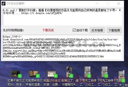 PC抖音视频无水印解析下载一键秒下