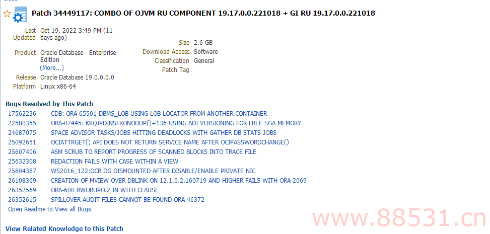 Oracle 19c Linux PSU 19.17最新补丁包下载 20221018 CVE DB OJVM OPatch 34449114 34449117 漏洞 等保支持远程修复 2022年10月