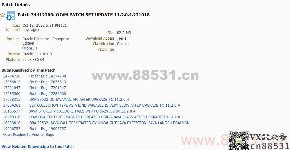 Patch 34412266: OJVM PATCH SET UPDATE 11.2.0.4.221018 11g 2022年10月18日最新补丁 PSU Linux