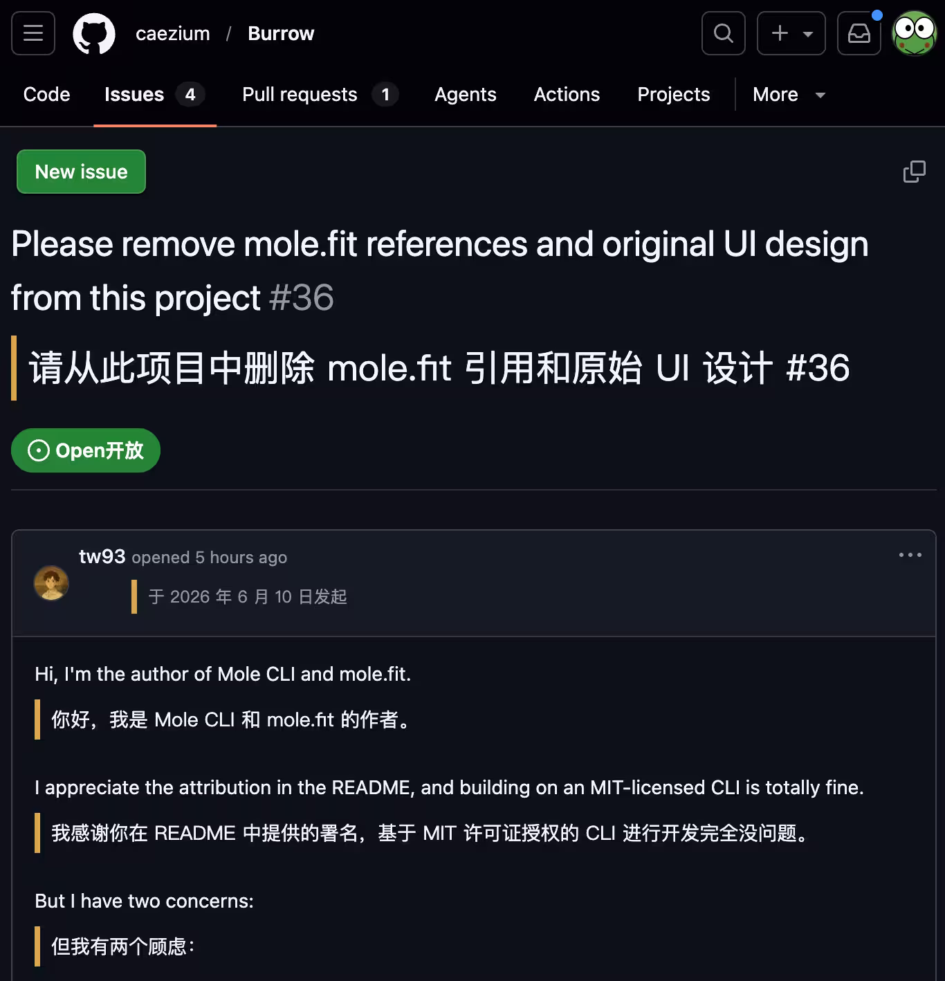 MIT 开源工具遭遇「抄袭」争议,Mole 作者因“免费替代品”宣传考虑闭源 11 MIT 开源工具遭遇「抄袭」争议,Mole 作者因“免费替代品”宣传考虑闭源 11